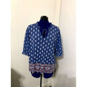 Lucky Brand Women's Peasant Top XL Paisley Sheer 3/4 Sleeve Boho Hippie Resort